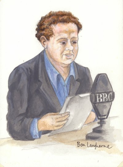Walisischer Dichter Dylan Thomas am Mikrofon von English School